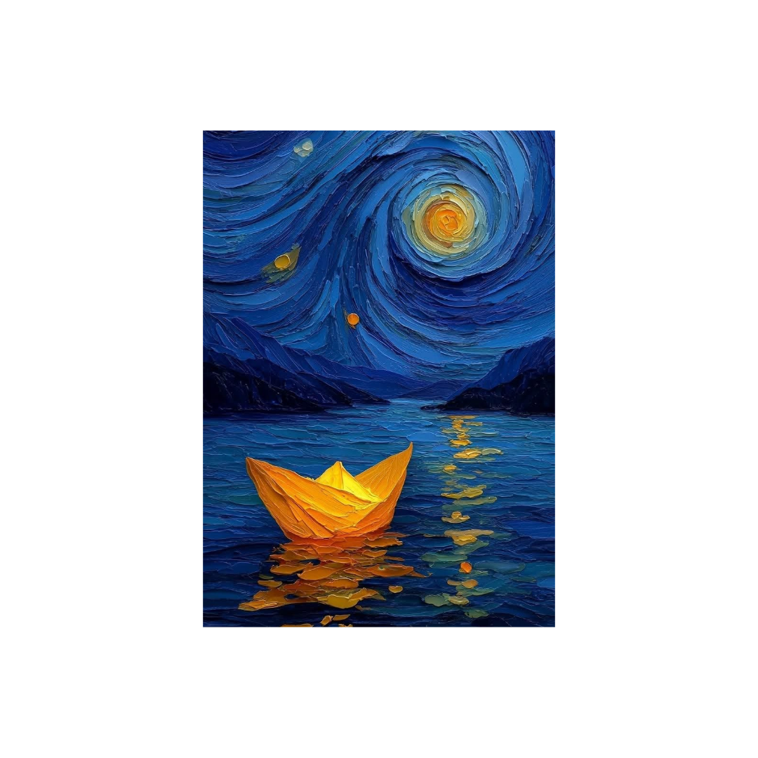 تابلو قایق کاغذی در شب پرستاره